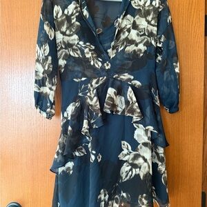 RACHEL Rachel Roy Asymmetrical Dress in Black and Cream Floral